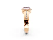 Halo Engagement Ring Setting for Fancy Pink Asscher Cut Center with Wide Band, Inlaid Accent Row and Prong Head in Rose Gold