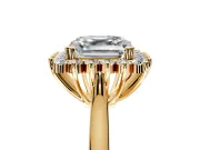 Starburst Halo Engagement Ring Setting for Asscher Cut Center with Thin Round-Wire Band and Prong Head in Yellow Gold