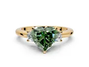 3 Stone Engagement Ring Setting for Fancy Green Heart-Shaped Center with Wide Plain Band and Prong Head in Yellow Gold