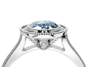 Halo Engagement Ring Setting for Fancy Blue Oval Center with Milgrain Pave Band and Bezel Head in Sterling Silver