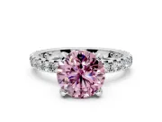 Solitaire Engagement Ring Setting for Fancy Pink Round Cut Center with Shared-Prong Accents and Prong Head in Sterling Silver