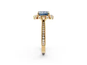 Milgrain Halo Engagement Ring Setting for Fancy Blue Princess Cut Center with Bezel Point Accents and Prong Head in Yellow Gold