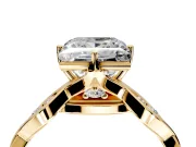 Solitaire Engagement Ring Setting for Princess Cut Center with Accented Twist Band and Leaf Prong Head in Yellow Gold