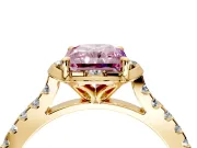 Floral Engagement Ring Setting for Fancy Pink Radiant Cut Center with Pave Band and Floral Prong Head in Yellow Gold