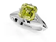 Solitaire Engagement Ring Setting for Fancy Yellow Asscher Cut Center with Milgrain Cathedral Band and Prong Head in Platinum
