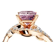 Solitaire Engagement Ring Setting for Fancy Pink Princess Cut Center with Pave Bypass Twist Band and Prong Head in Rose Gold