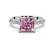 Solitaire Engagement Ring Setting for Fancy Pink Princess Cut Center with Trailing Leaf Accent Band and Prong Head in Sterling Silver