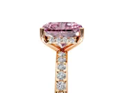 Solitaire Engagement Ring Setting for Fancy Pink Radiant Cut Center with Fine Pave Band and Prong Head in Rose Gold