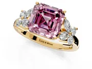Floral Engagement Ring Setting for Fancy Pink Asscher Cut Center with Marquise Cluster Shoulders and Prong Head in Yellow Gold