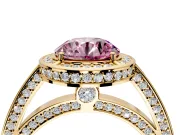 Halo Engagement Ring Setting for Fancy Pink Round Cut Center with Framed Halo, Pave Band and Prong Head in Yellow Gold
