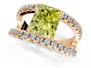 Solitaire Engagement Ring Setting for Fancy Yellow Radiant Cut Center with Wide-Open Split Shank and Prong Head in Rose Gold