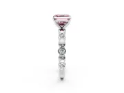 Solitaire Engagement Ring Setting for Fancy Pink Asscher Cut Center with Beaded Bezel Station Band and Prong Head in Sterling Silver