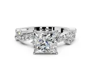 Solitaire Engagement Ring Setting for Princess Cut Center with Bar-Station Pave Twist and Prong Head in Sterling Silver