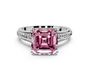 Solitaire Engagement Ring Setting for Fancy Pink Asscher Cut Center with Pave Rail Split Shank and Prong Head in Platinum