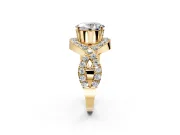 Halo Engagement Ring Setting for Oval Center with Pave Infinity Twist Band and Prong Head in Yellow Gold