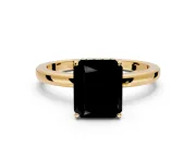 Solitaire Engagement Ring Setting for Fancy Black Radiant Cut Center with Fine Wire Band and Prong Head in Yellow Gold