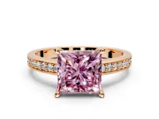 Solitaire Engagement Ring Setting for Fancy Pink Princess Cut Center with Channel-Set Accent Band and Prong Head in Rose Gold