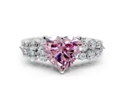 Cluster Engagement Ring Setting for Fancy Pink Heart-Shaped Center with 2-Row Shoulder Clusters and Prong Head in Sterling Silver