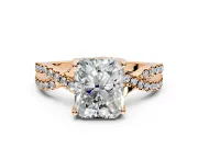 Solitaire Engagement Ring Setting for Radiant Cut Center with Narrow Twist Pave Band and Prong Head in Rose Gold
