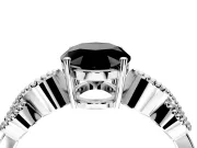 Leaf Engagement Ring Setting for Fancy Black Oval Center with Milgrain Accent Band and Prong Head in Sterling Silver