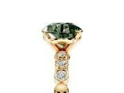 Solitaire Engagement Ring Setting for Fancy Green Round Cut Center with Bezel-Dot Beaded Band and Prong Head in Yellow Gold