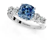 5 Stone Engagement Ring Setting for Fancy Blue Cushion Cut Center with Equal Close-Set Accents and Prong Head in Sterling Silver