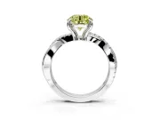 Solitaire Engagement Ring Setting for Fancy Yellow Round Cut Center with Half-Pave Crossover Band and Prong Head in Sterling Silver