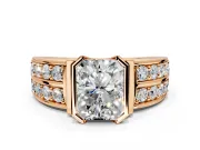 Bezel Engagement Ring Setting for Radiant Cut Center with Wide Channel-Set Band and Bezel Head in Rose Gold
