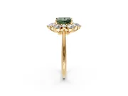 Small-Accent Cluster Halo Engagement Ring Setting for Fancy Green Princess Cut Center with Plain Band and Prong Head in Yellow Gold