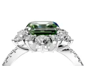 Floral Halo Engagement Ring Setting for Fancy Green Asscher Cut Center with Pave Accents and Prong Head in Sterling Silver