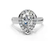 Halo Engagement Ring Setting for Pear-Shaped Center with Square Band and Prong Head in Sterling Silver