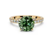 Solitaire Engagement Ring Setting for Fancy Green Round Cut Center with Round Cut Pave Band and Prong Head in Yellow Gold
