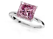 Hidden Halo Engagement Ring Setting for Fancy Pink Princess Cut Center with Thin Round-Wire Band and Prong Head in Platinum