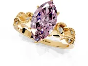 Leaf Engagement Ring Setting for Fancy Pink Marquise Center with Milgrain Accent Band and Prong Head in Yellow Gold