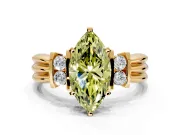 Solitaire Engagement Ring Setting for Fancy Yellow Marquise Center with Grooved Bar Accent Band and Prong Head in Yellow Gold