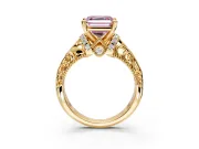 Solitaire Engagement Ring Setting for Fancy Pink Asscher Cut Center with Filigree Accent Basket and Prong Head in Yellow Gold