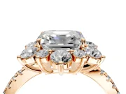 Floral Halo Engagement Ring Setting for Asscher Cut Center with Pave Accents and Prong Head in Rose Gold