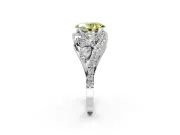 Halo Engagement Ring Setting for Fancy Yellow Oval Center with Marquise and Pave Bypass Band and Prong Head in Platinum