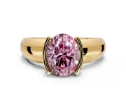 Tension Engagement Ring Setting for Fancy Pink Oval Center with Wide Flat Band and Tension Head in Yellow Gold