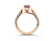 Solitaire Engagement Ring Setting for Fancy Pink Emerald Cut Center with Multi-Row Accents and Prong Head in Rose Gold