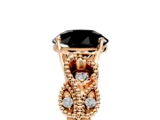 Leaf Engagement Ring Setting for Fancy Black Round Cut Center with Milgrain Accent Band and Prong Head in Rose Gold