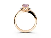 Paired Accent Engagement Ring Setting for Fancy Pink Emerald Cut Center with Pave Band and Prong Head in Rose Gold