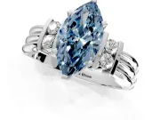 Solitaire Engagement Ring Setting for Fancy Blue Marquise Center with Grooved Bar Accent Band and Prong Head in Platinum