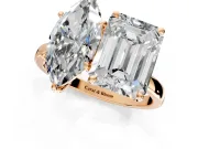 Marquise and Emerald Cut Lab-Grown Diamond Toi et Moi Engagement Ring with Prong-Set Stones in Rose Gold