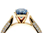 Solitaire Engagement Ring Setting for Fancy Blue Emerald Cut Center with Multi-Row Accents and Prong Head in Yellow Gold