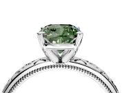 Solitaire Engagement Ring Setting for Fancy Green Cushion Cut Center with Scrollwork Band and Prong Head in Platinum