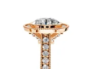 Halo Engagement Ring Setting for Round Cut Center with Milgrain Pave Band and Bezel Head in Rose Gold