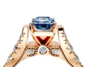 Solitaire Engagement Ring Setting for Fancy Blue Emerald Cut Center with Pave Cathedral Shoulders and Prong Head in Rose Gold
