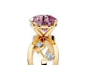 Solitaire Engagement Ring Setting for Fancy Pink Round Cut Center with Criss-Cross Accent Band and Prong Head in Yellow Gold