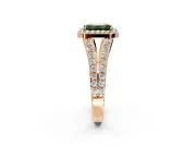 Halo Engagement Ring Setting for Fancy Green Emerald Cut Center with Narrow Pave Split Shank and Prong Head in Rose Gold